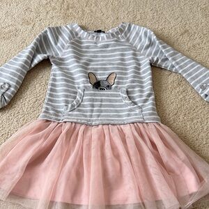 Zunie Gray Striped Top with Pink Tulle Skirt Dress